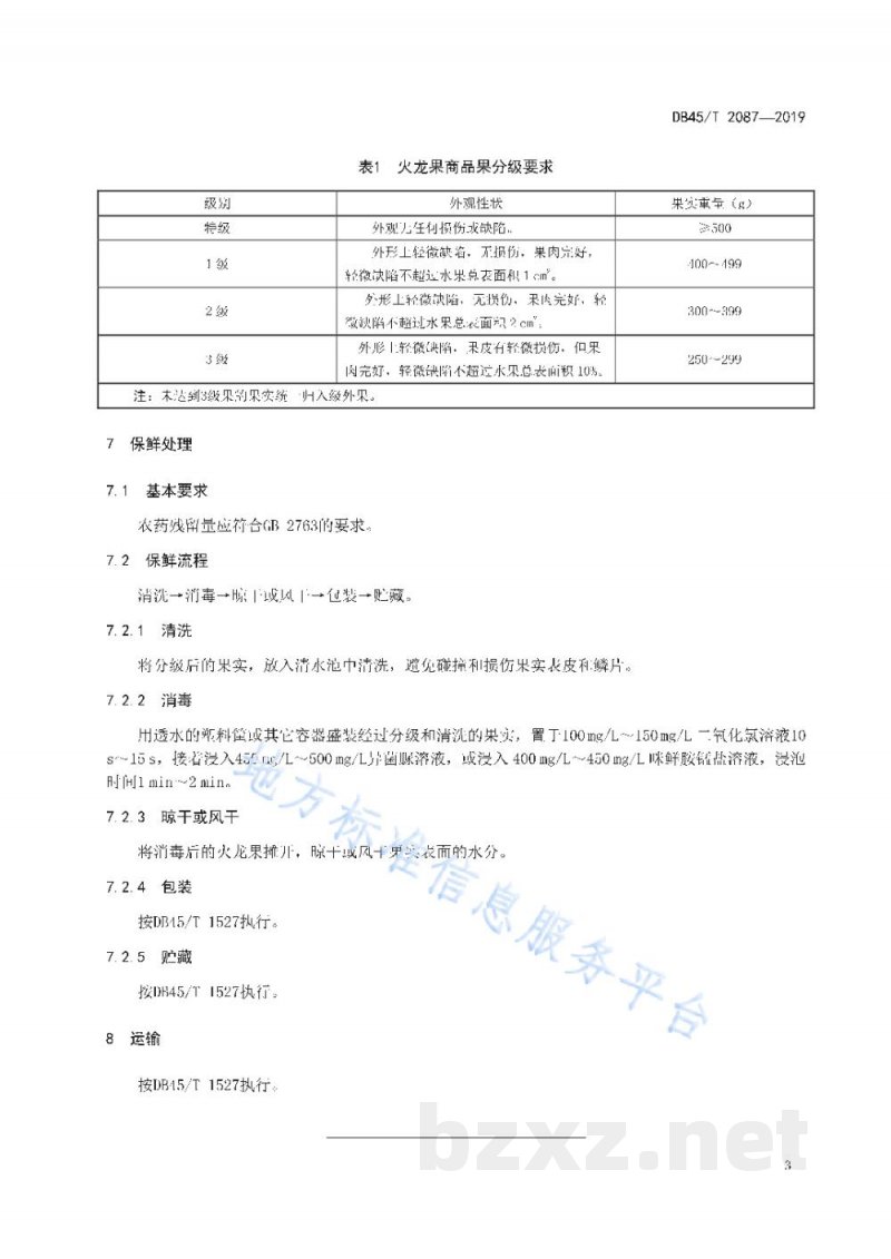 DB45/T 2087-2019火龙果保鲜技术规程
