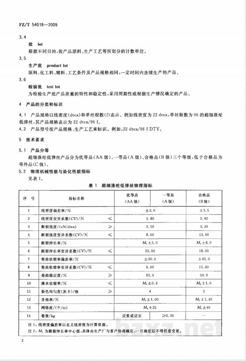 FZ/T 54018-2009 超细涤纶低弹丝