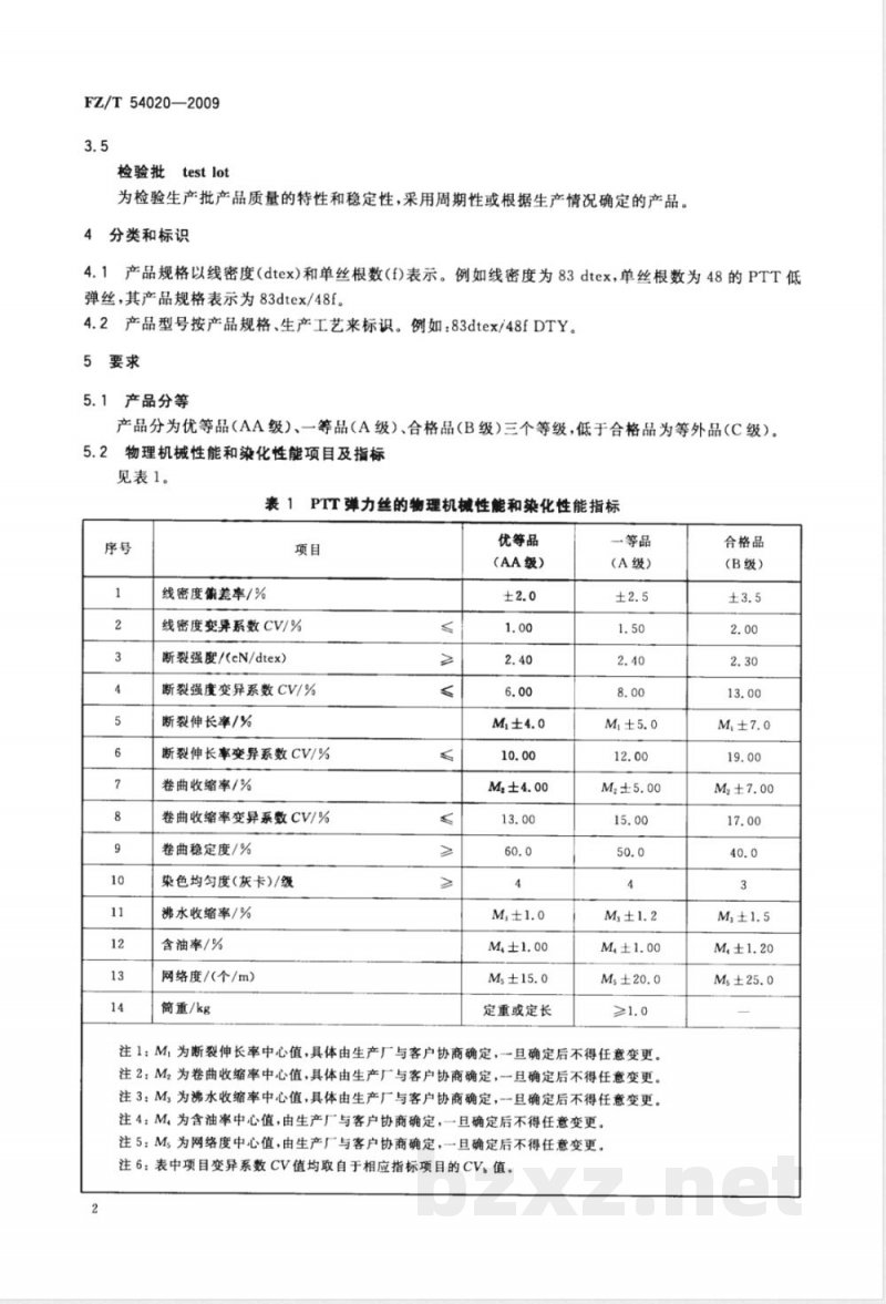 FZ/T 54020-2009 聚对苯二甲酸丙二醇酯（PTT）弹力丝