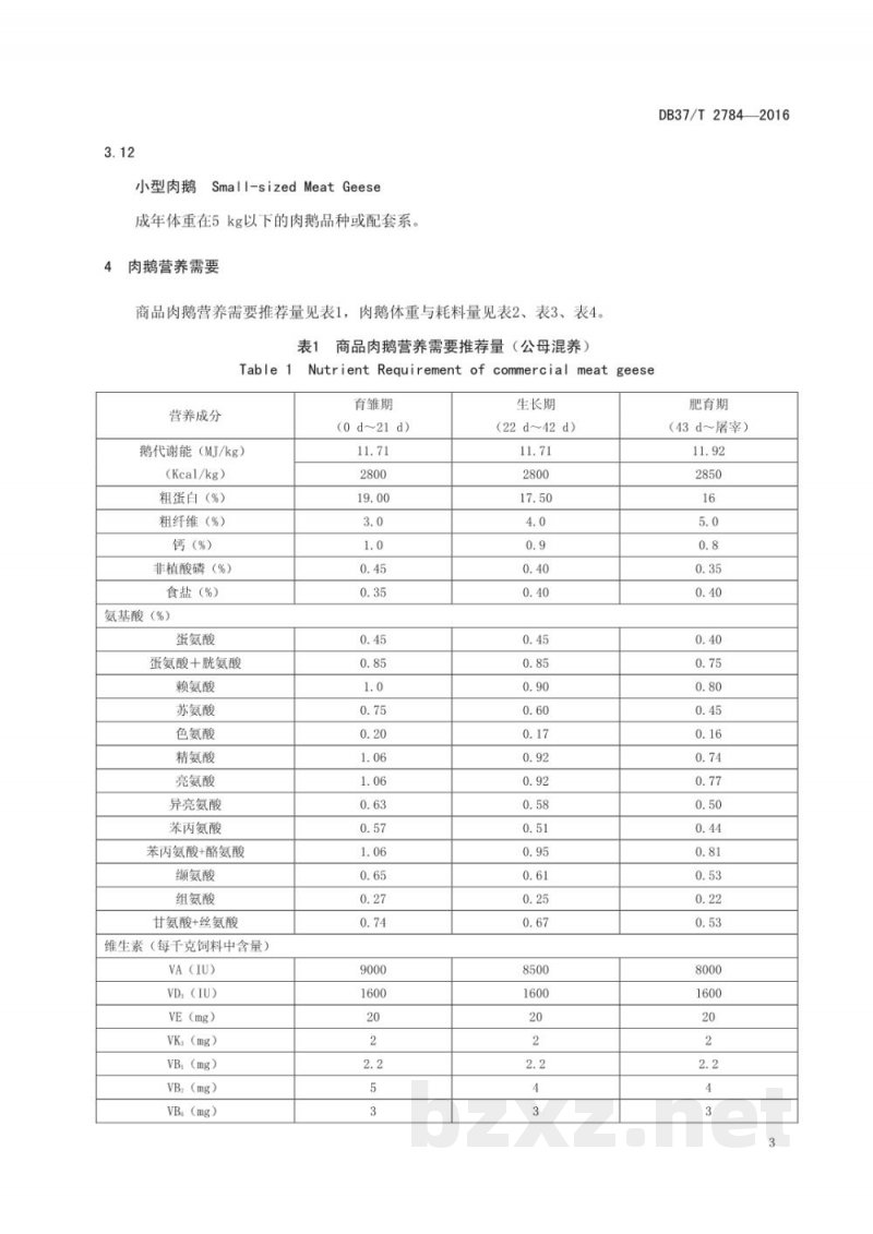 DB37/T 2784-2016商品肉鹅饲养标准