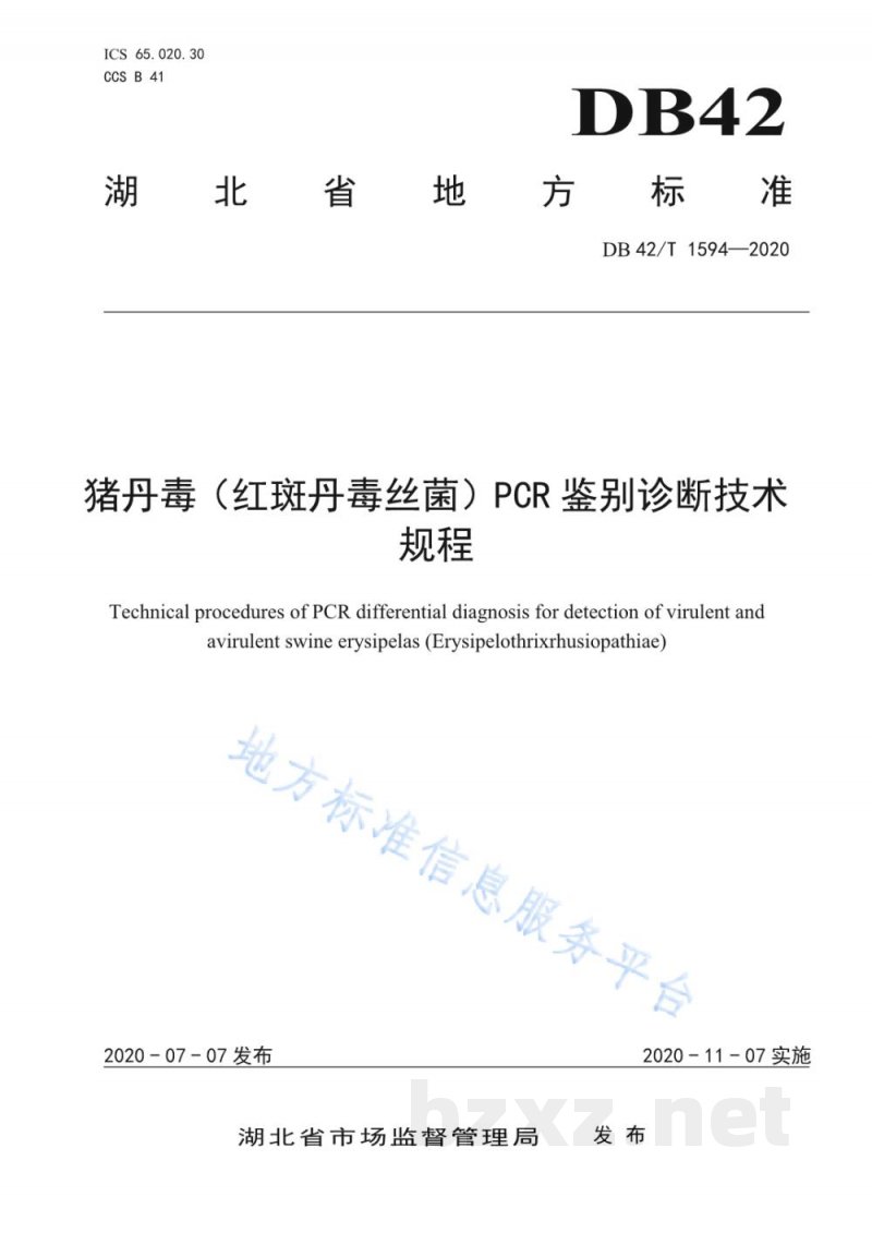 DB42/T 1594-2020猪丹毒（红斑丹毒丝菌）PCR鉴别诊断技术规程