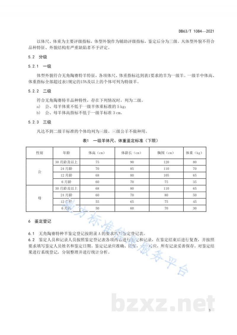 DB63/T 1084-2021无角陶赛特羊等级鉴定