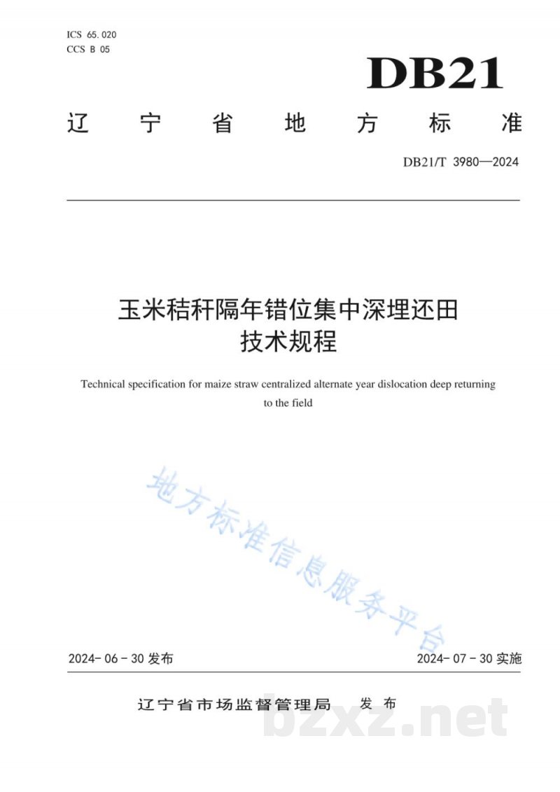 DB21/T 3980-2024玉米秸秆隔年错位集中深埋还田技术规程