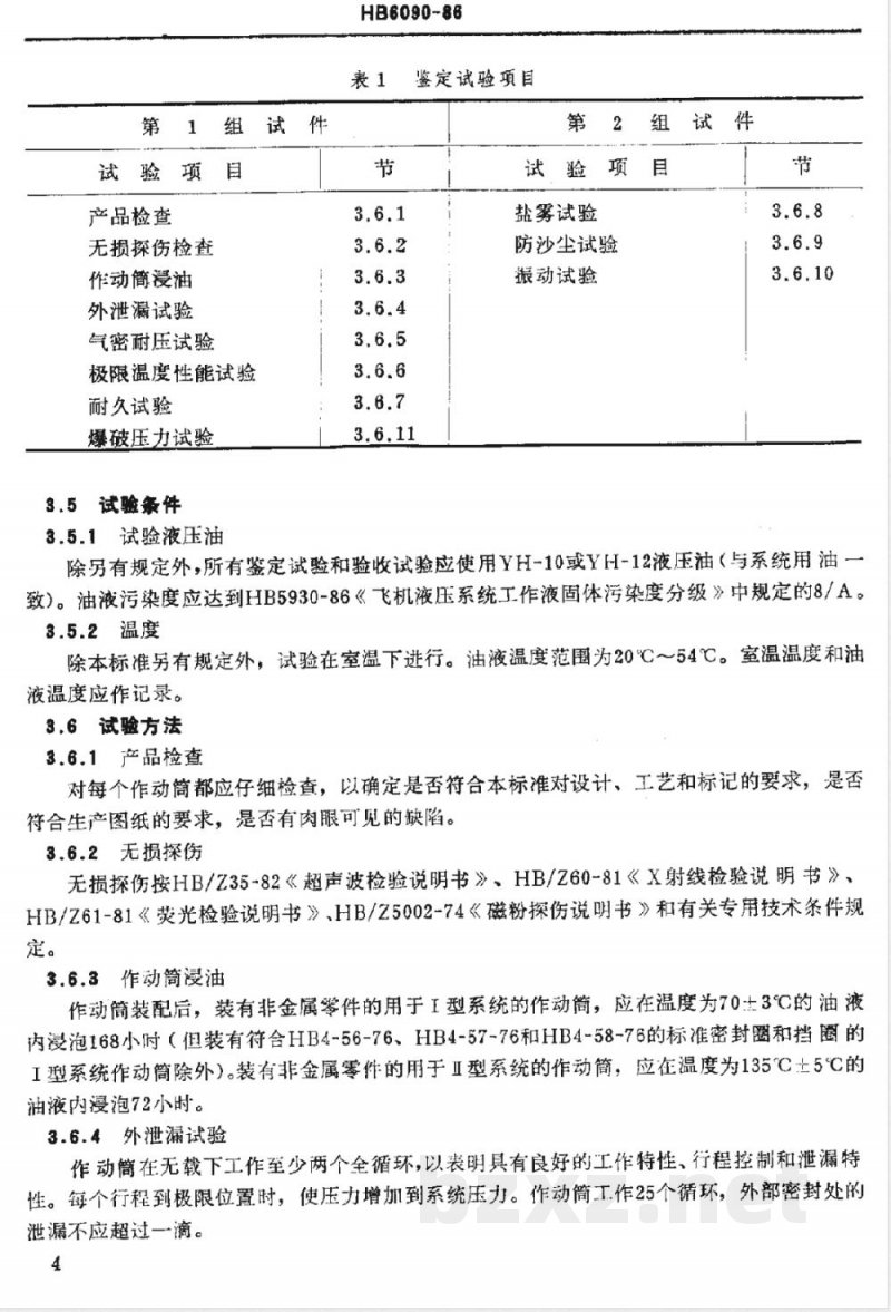 HB 6090-1986 飞机Ⅰ、Ⅱ型液压系统直线式作动筒通用技术条件