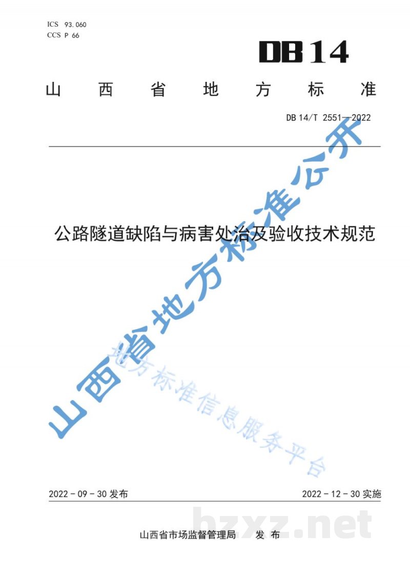 DB14/T 2551-2022公路隧道缺陷与病害处治及验收技术规范