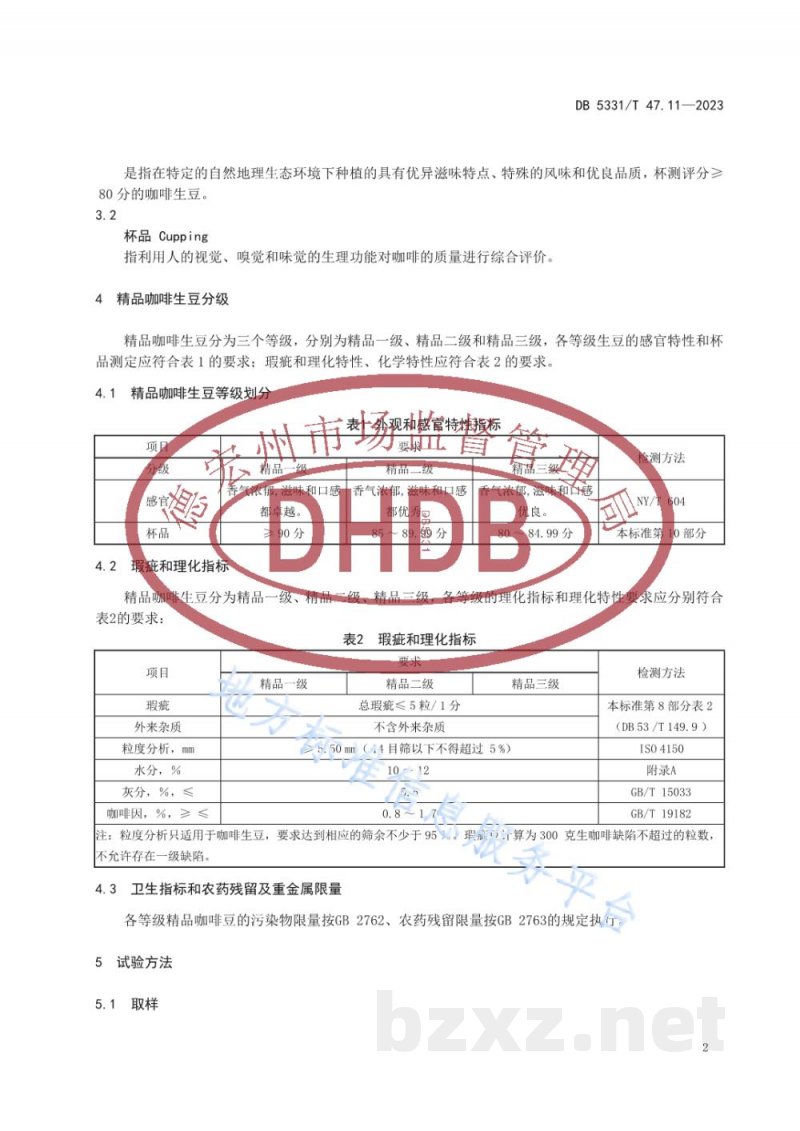 DB5331/T 47.11-2023德宏小粒种咖啡综合技术规程第11部分：精品咖啡生豆