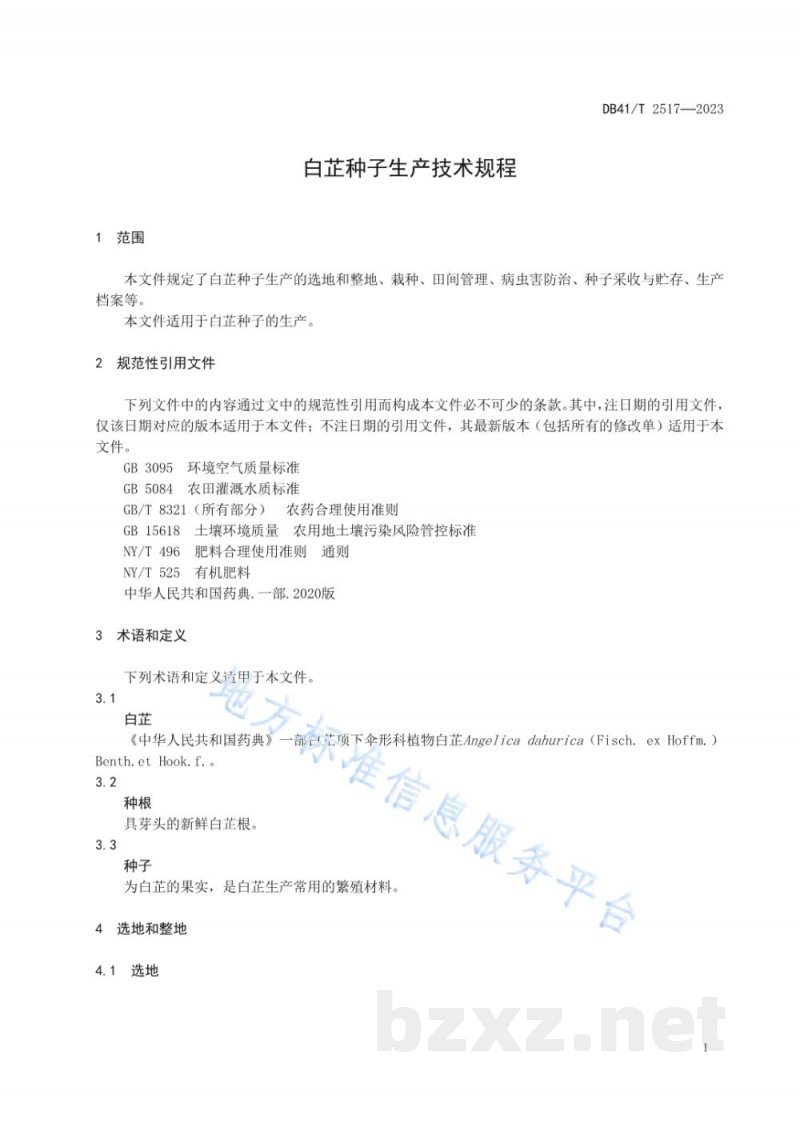 DB41/T 2517-2023白芷种子生产技术规程