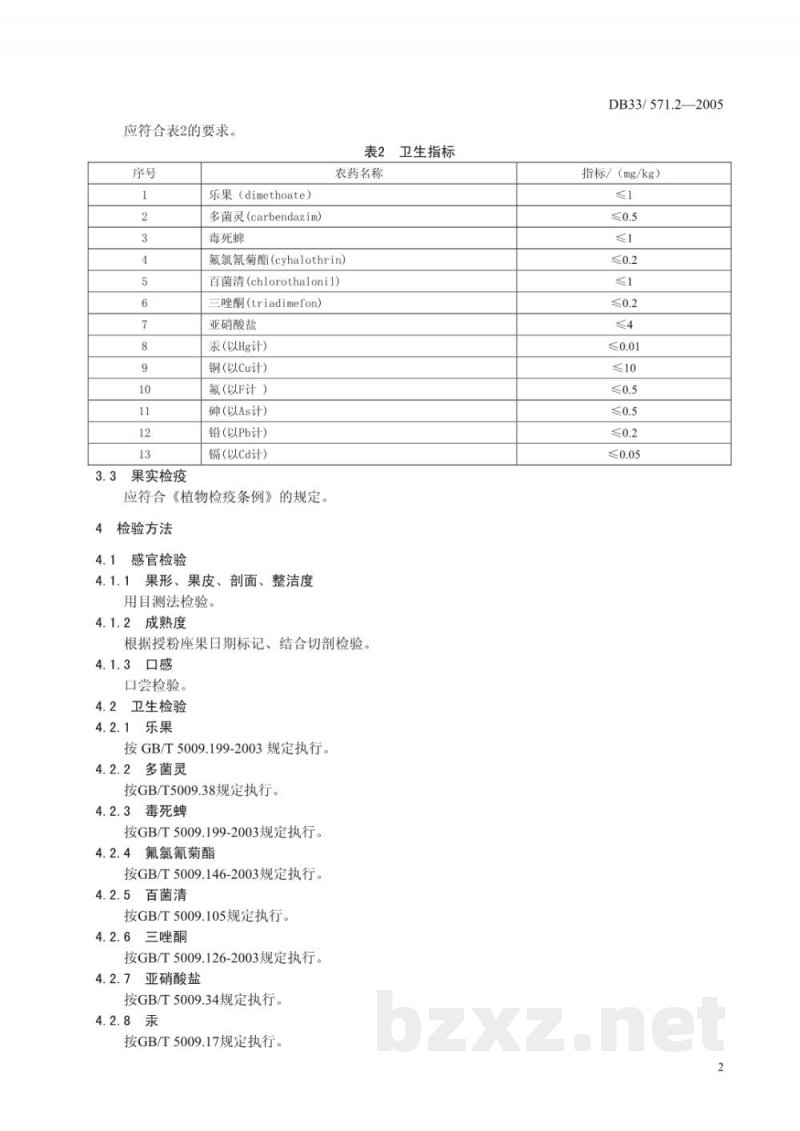 DB33/ 571.2-2005无公害厚皮甜瓜 第2部分:质量安全要求