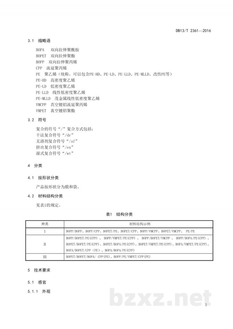 DB13/T 2361-2016多层复合食品包装膜、袋