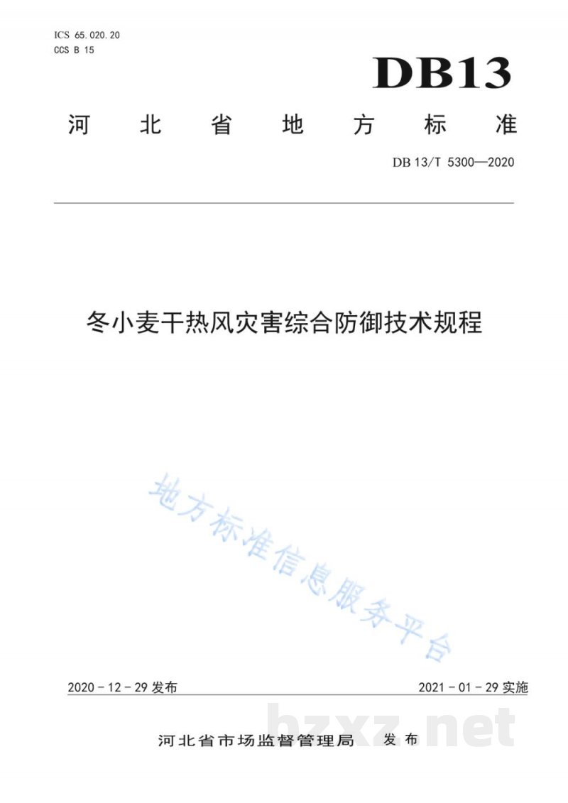 DB13/T 5300-2020冬小麦干热风灾害综合防御技术规程