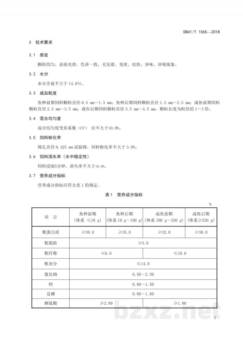 DB41/T 1565-2018黄河鲤鱼配合饲料