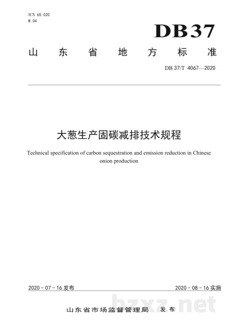DB37/T 4067-2020大葱生产固碳减排技术规程