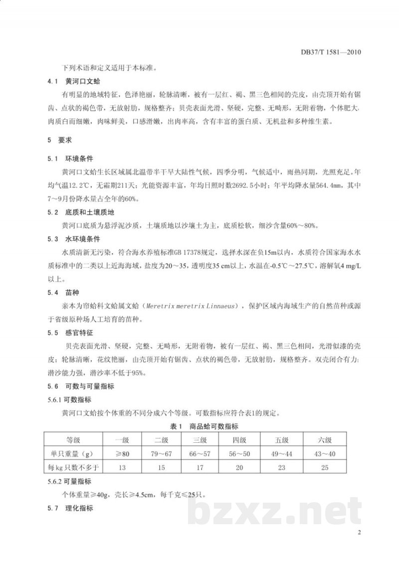 DB37/T 1581-2010地理标志产品 黄河口文蛤
