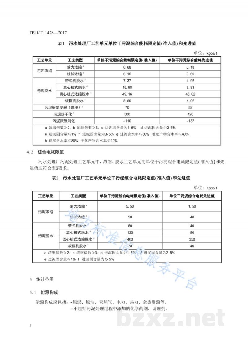 DB11/T 1428-2017城镇污水处理厂污泥处理能源消耗限额