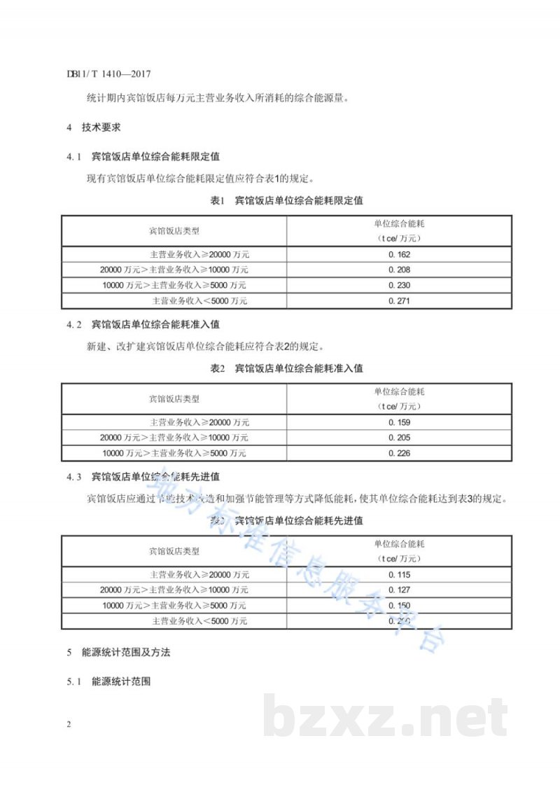 DB11/T 1410-2017宾馆饭店单位综合能源消耗限额