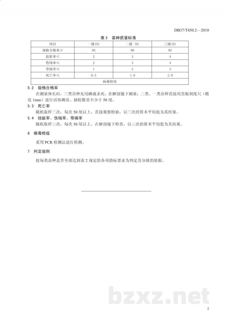 DB37/T 450.2-2010无公害食品 凡纳滨对虾养殖技术规范 第2部分：苗种