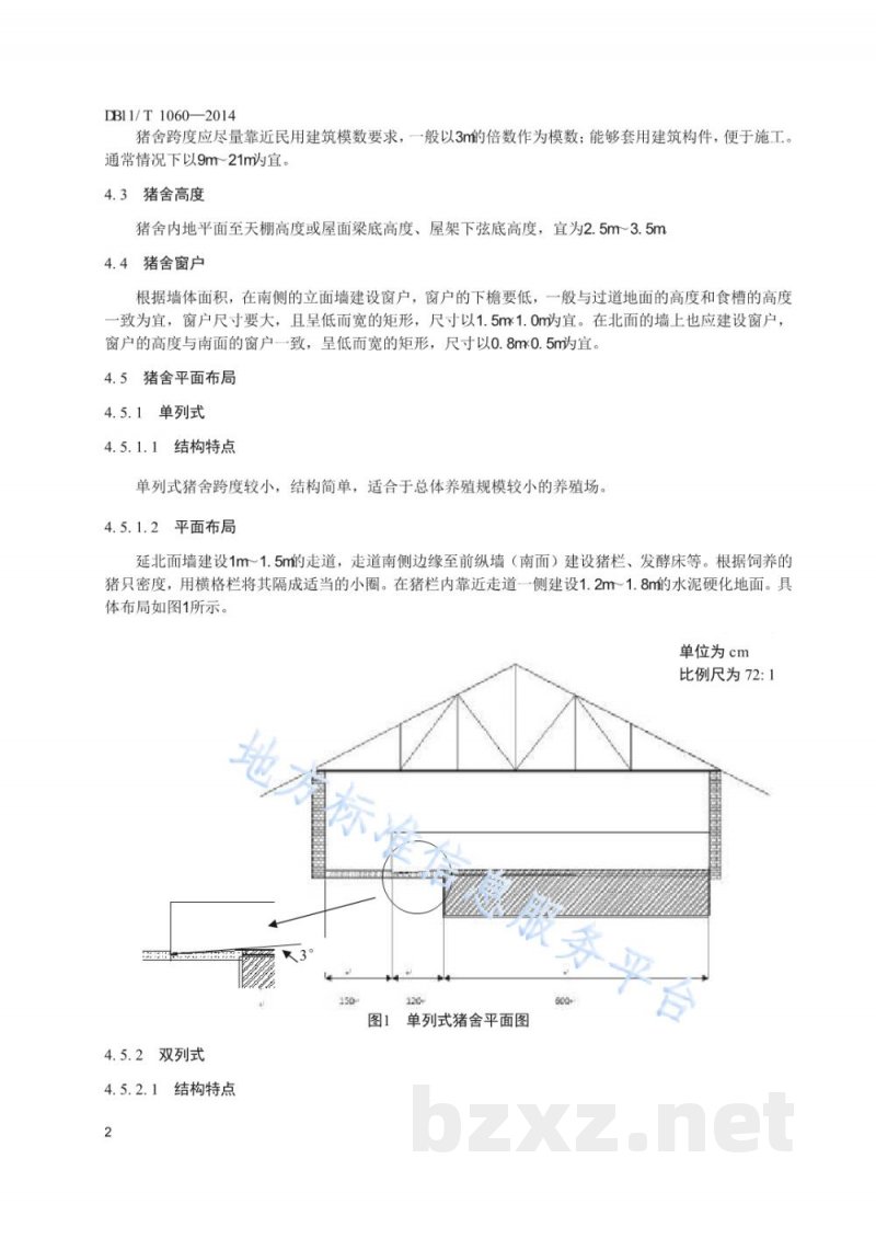 DB11/T 1060-2014生物发酵床养猪猪舍设计要求