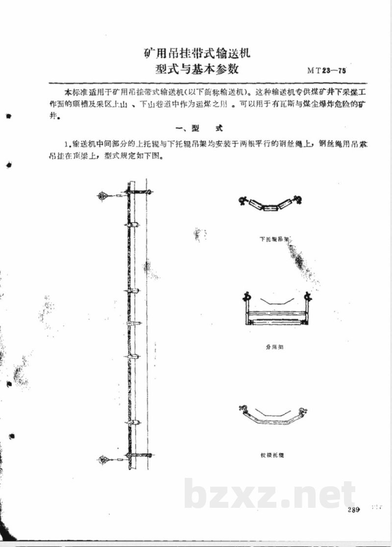 MT 23-1975 矿用吊挂带式输送机型式与基本参数