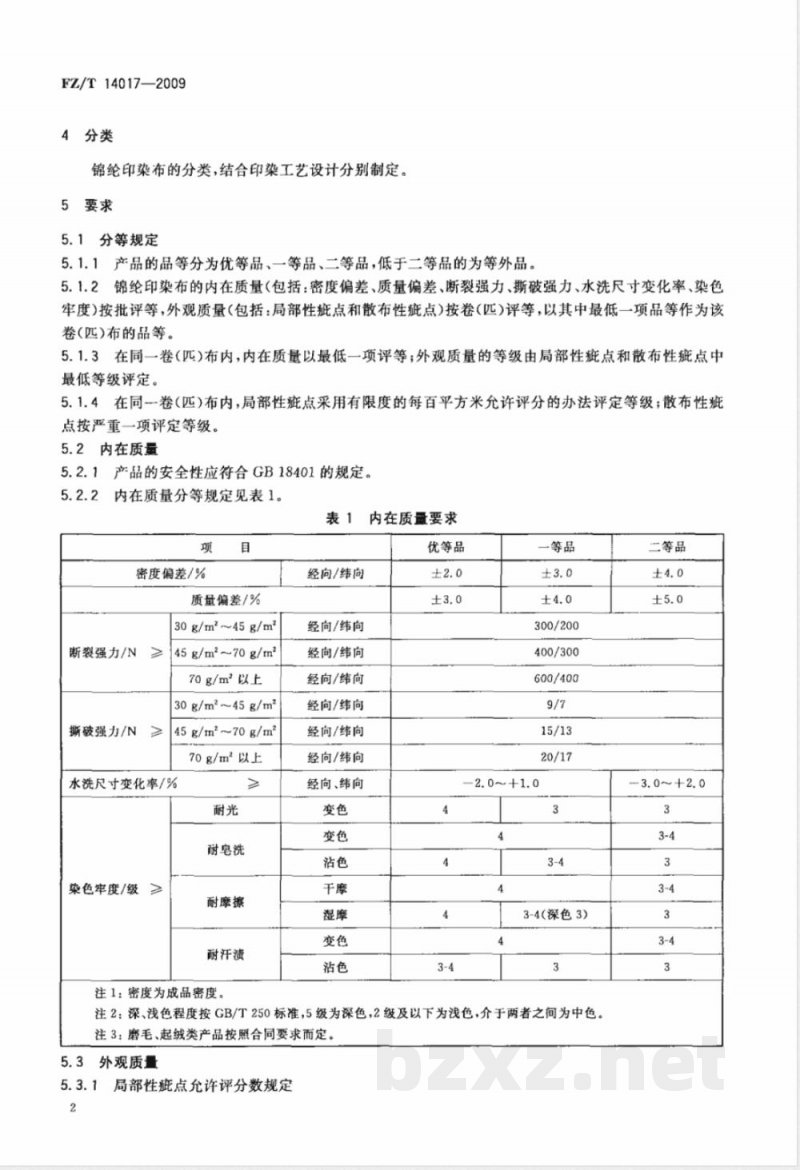 FZ/T 14017-2009 锦纶印染布