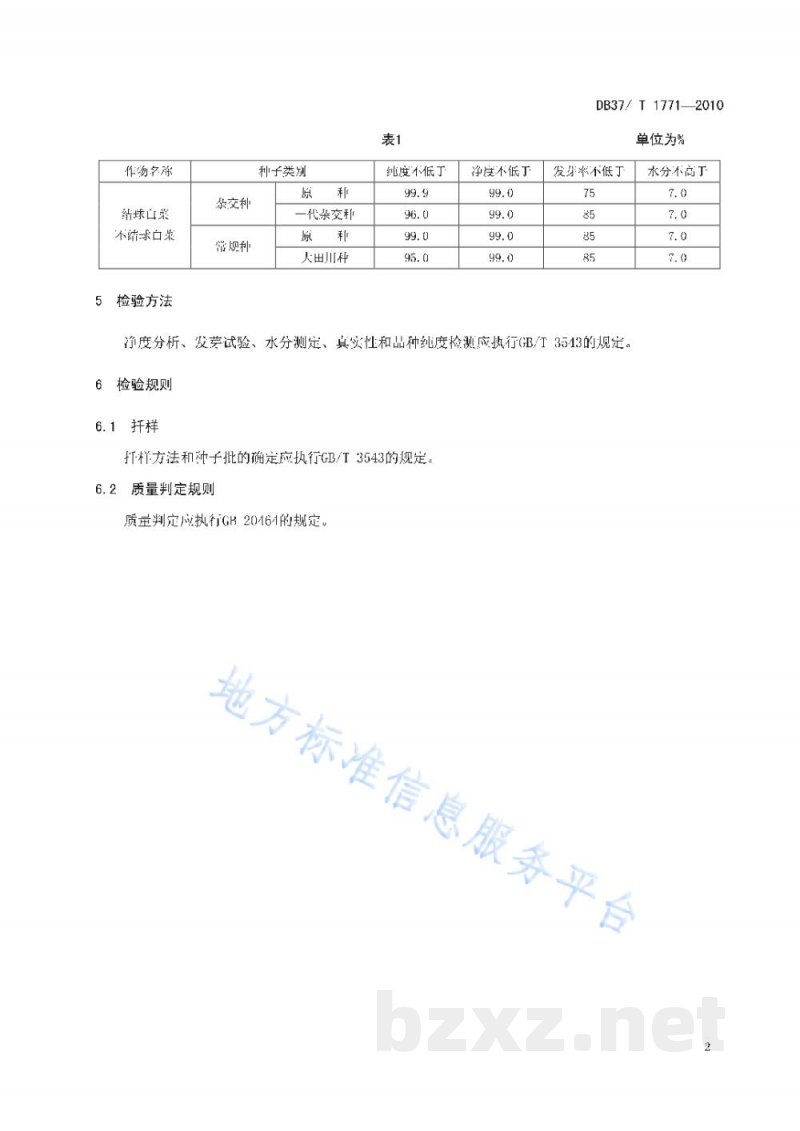 DB37/T 1771-2010白菜种子质量标准