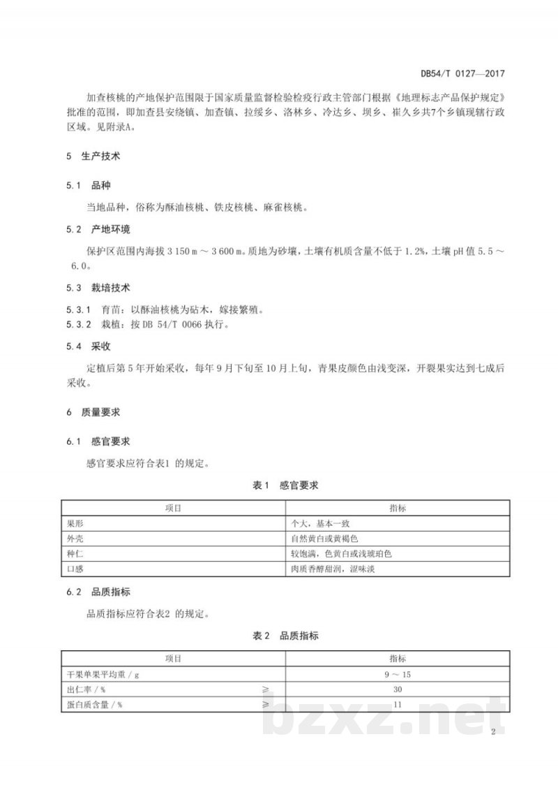 DB54/T 0127-2017地理标志产品 加查核桃