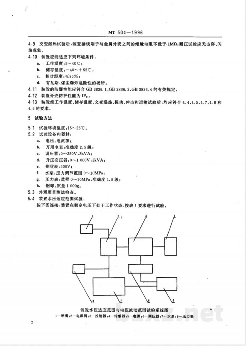 MT 504-1996 触控自动喷雾降尘装置通用技术条件