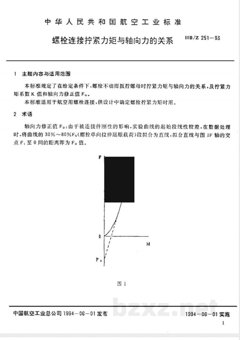 HB/Z 251-1993 螺栓连接拧紧力矩与轴向力的关系