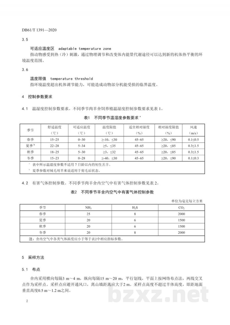 DB61/T 1391-2020肉羊舍饲养殖温湿度与有害气体控制参数要求