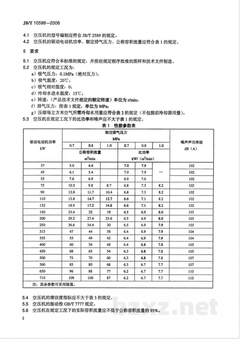 JB/T 10598-2006 一般用干螺杆空气压缩机技术条件