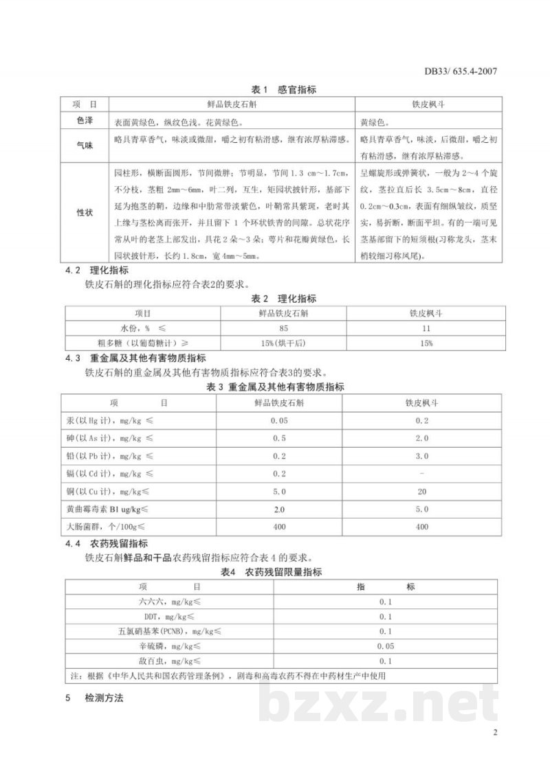 DB33/ 635.4-2007无公害铁皮石斛 第4部分:质量安全要求