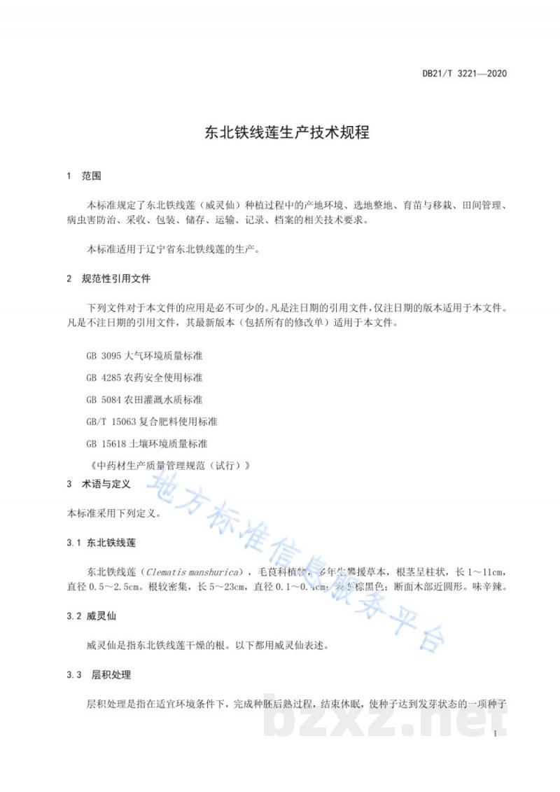 DB21/T 3221-2020东北铁线莲生产技术规程
