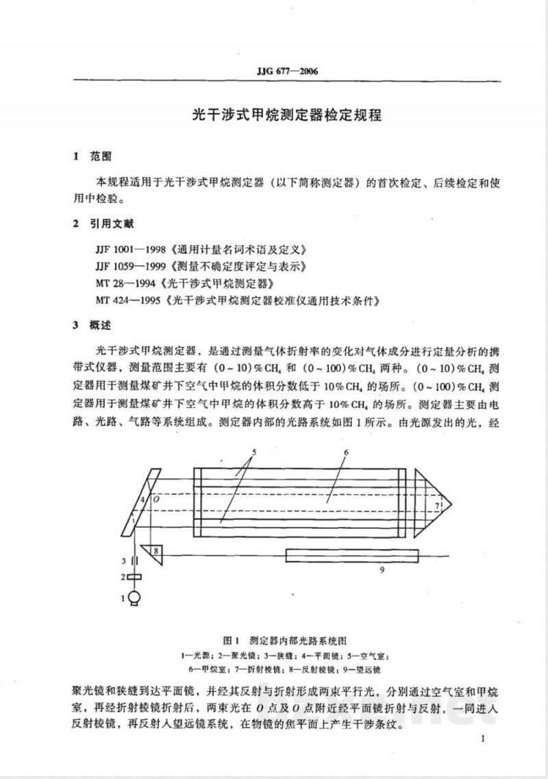 JJG 677-2006 光干涉型甲烷测定器检定规程