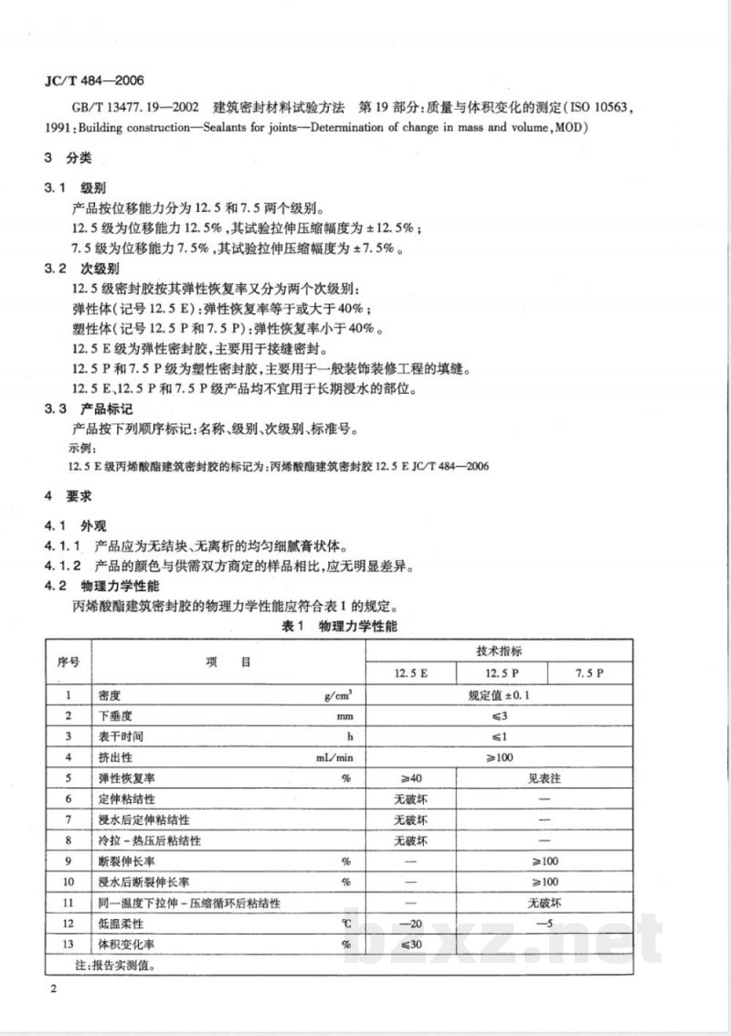 JC/T 484-2006 丙烯酸酯建筑密封胶