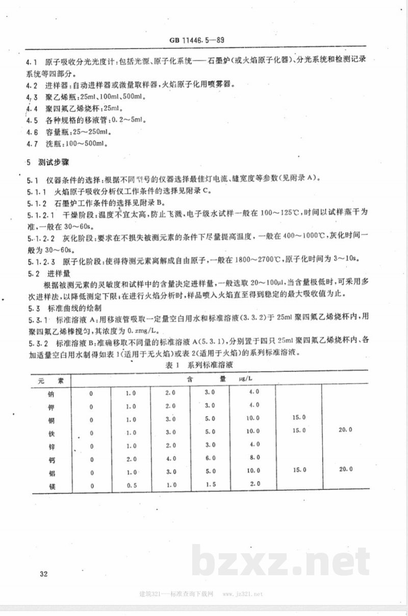 GB 11446.5-1989 电子级水中痕量金属的原子吸收分光光度测试方法
