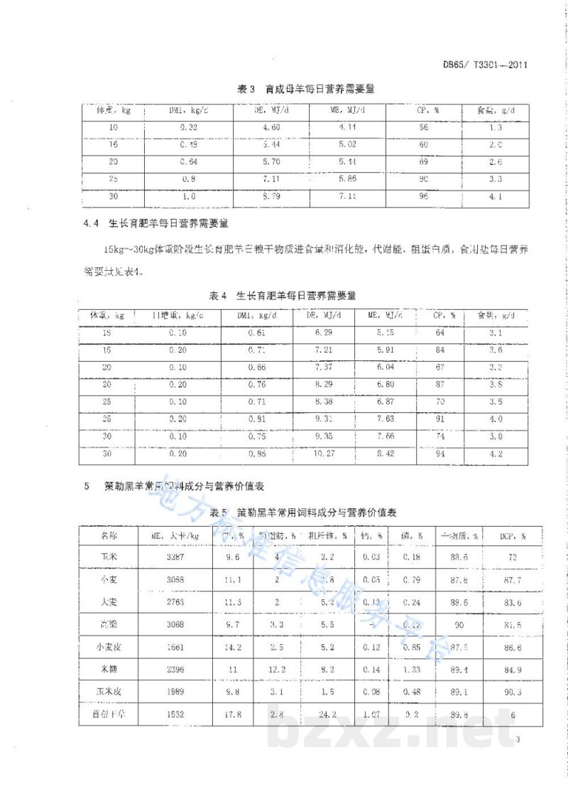 DB65/T 3301-2011策勒黑羊 饲养管理规程