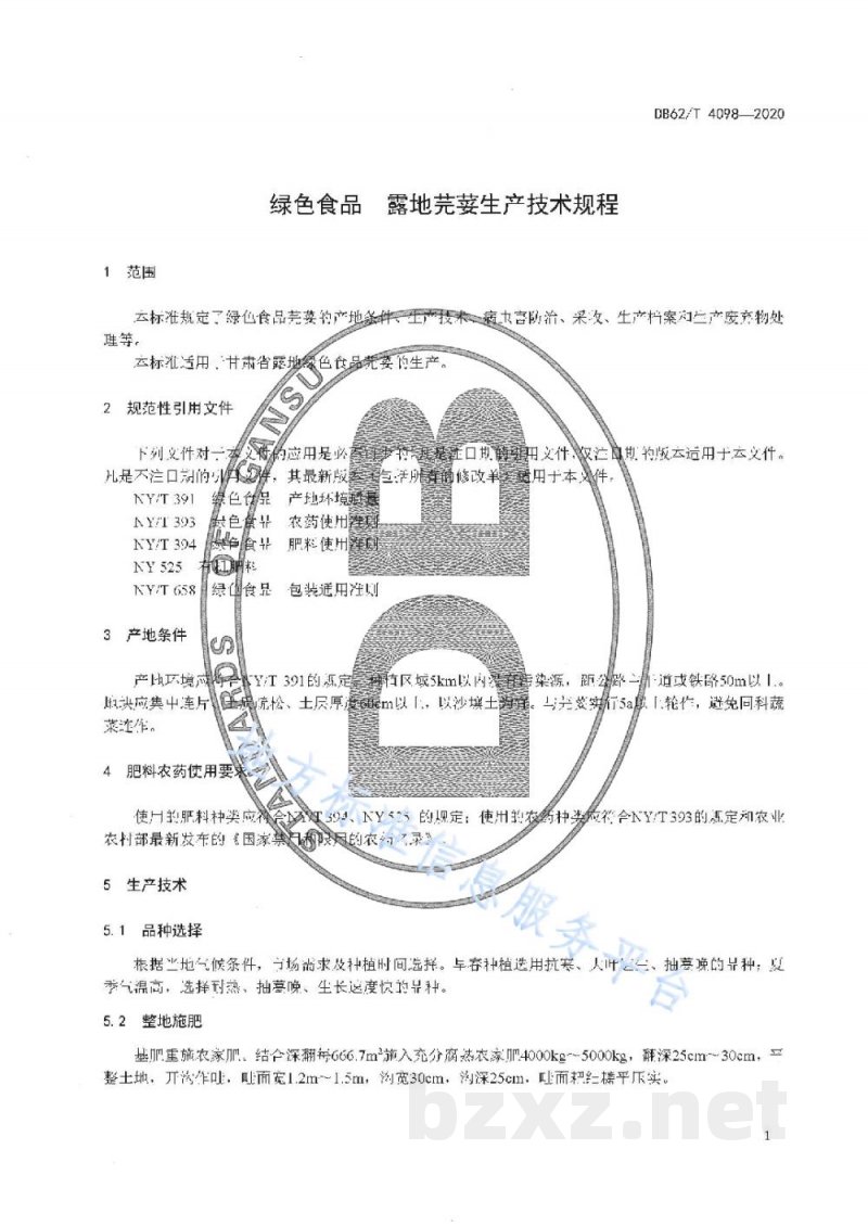 DB62/T 4098-2020绿色食品露地芫荽生产技术规程