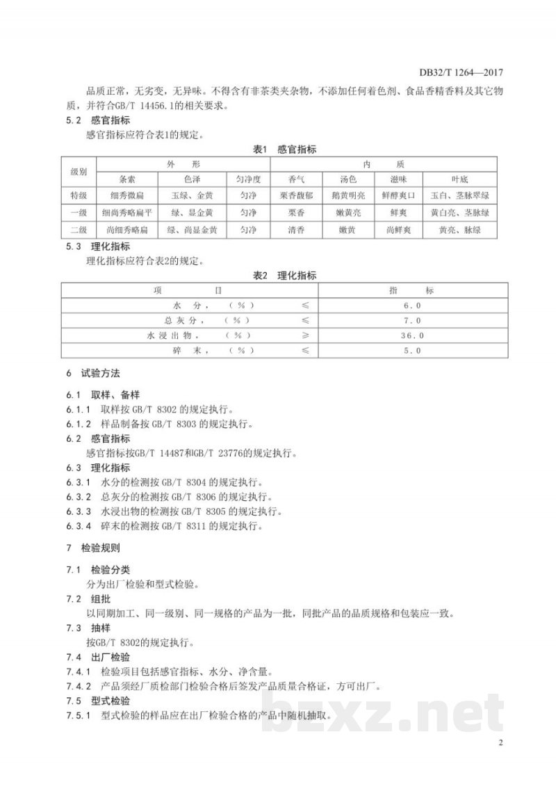 DB32/T 1264-2017天目湖白茶质量分级