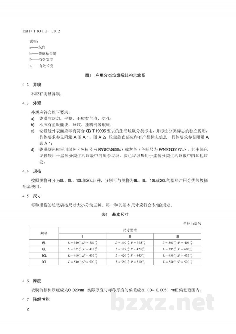 DB11/T 931.3-2012户用分类垃圾桶（袋）技术规范 第3部分：垃圾袋