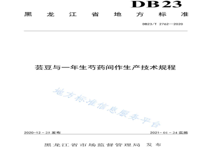 DB23/T 2762-2020芸豆与一年生芍药间作生产技术规程
