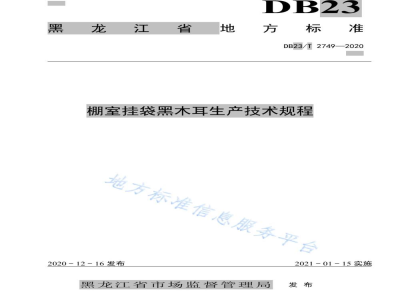 DB23/T 2749-2020棚室挂袋黑木耳生产技术规程