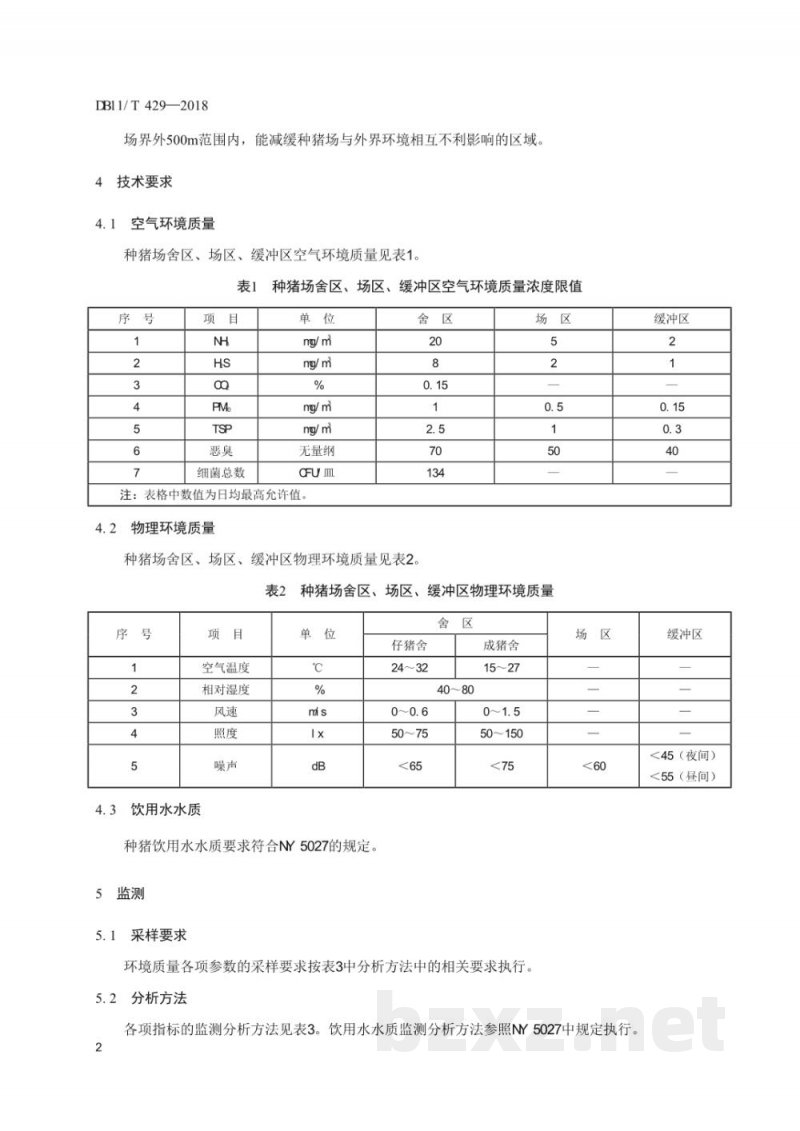 DB11/T 429-2018种猪场舍区、场区、缓冲区环境质量要求