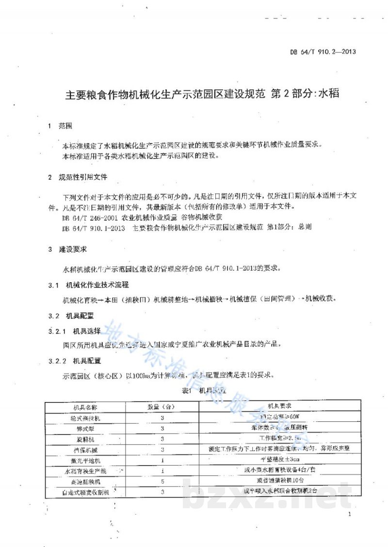 DB64/T 910.2-2013主要粮食作物机械化生产示范园区建设规范 第2部分：水稻