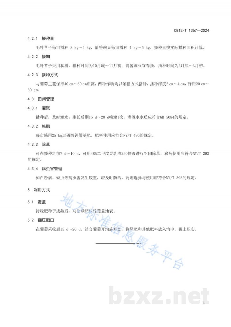 DB12/T 1367-2024设施葡萄园间作绿肥技术规程