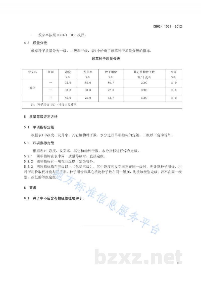 DB63/T 1061-2012赖草种子质量分级