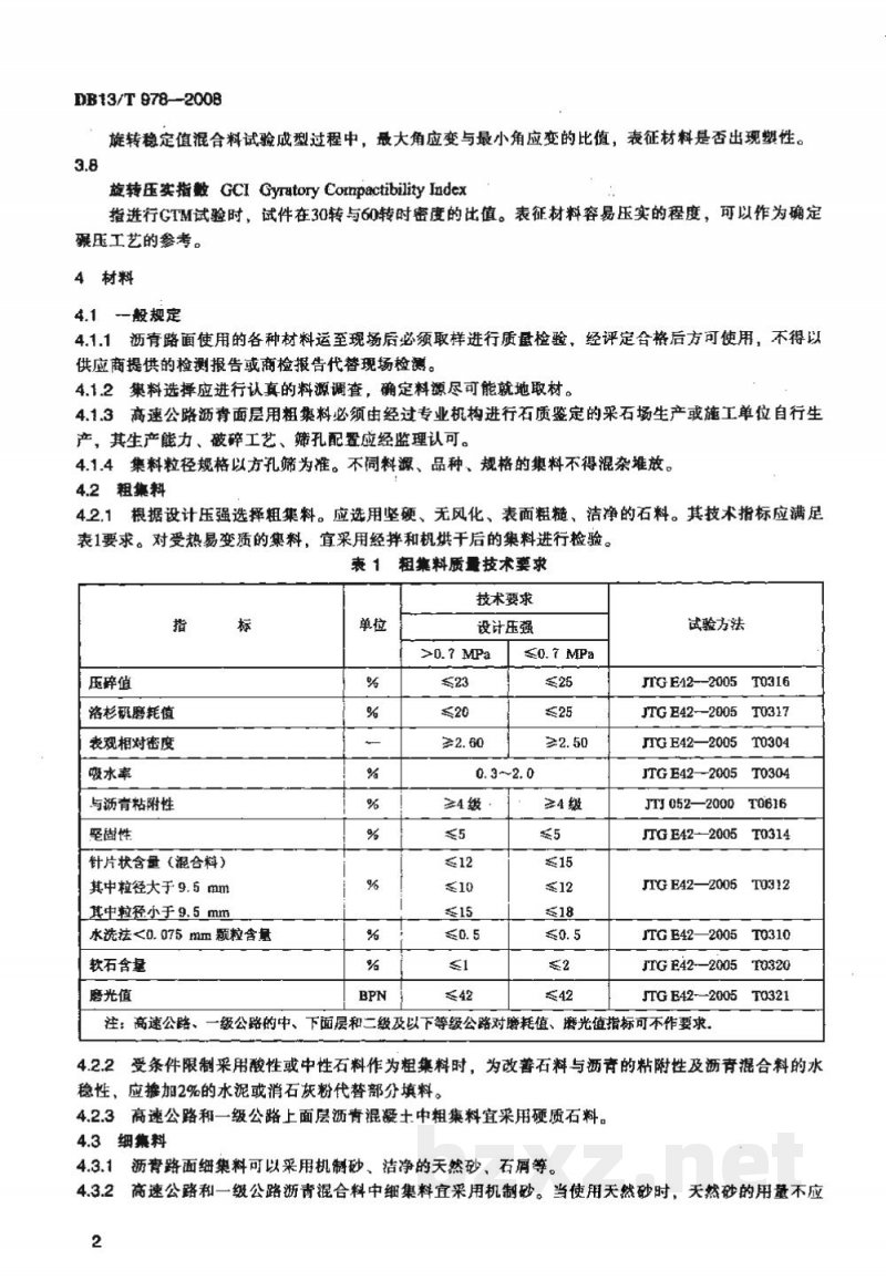 DB13/T 978-2008旋转压实剪切实验法(GTM)沥青混合料设计与施工技术规范