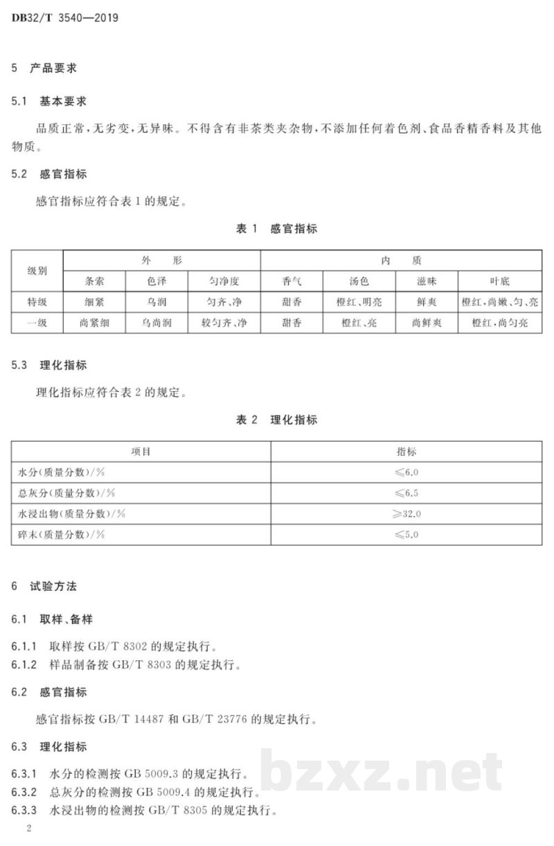 DB32/T 3540-2019天目湖红茶质量等级