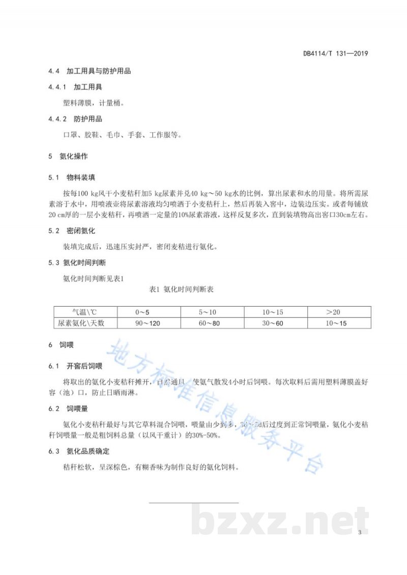 DB4114/T 131-2019小麦秸秆氨化饲料调制技术