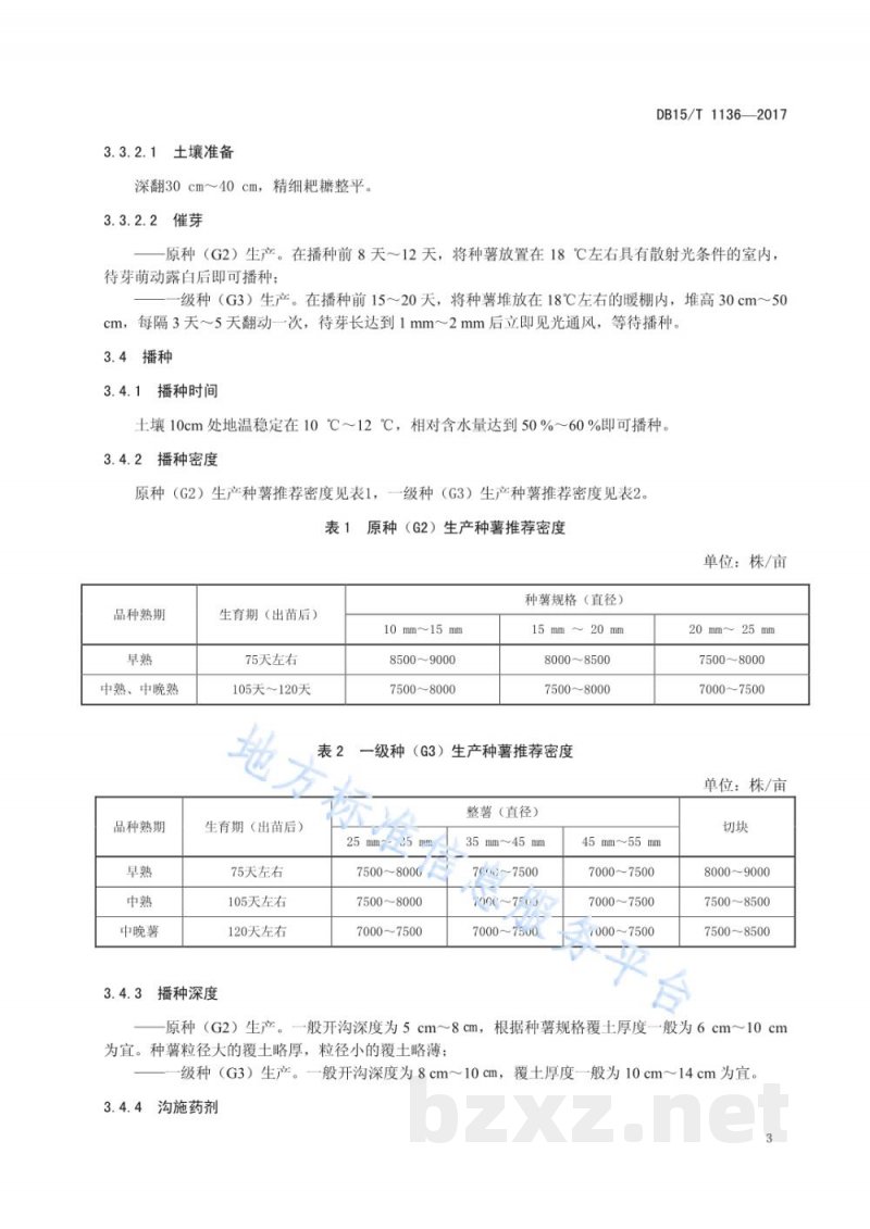 DB15/T 1136-2017马铃薯原种（G2）一级种（G3）规范化生产技术规程