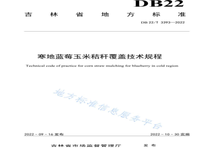 DB22/T 3393-2022寒地蓝莓玉米秸秆覆盖技术规程
