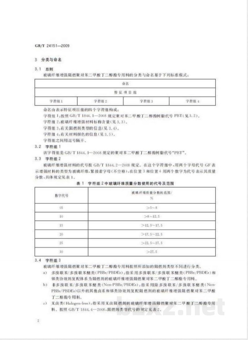 GB/T 24151-2009  塑料 玻璃纤维增强阻燃聚对苯二甲酸丁二醇酯专用料